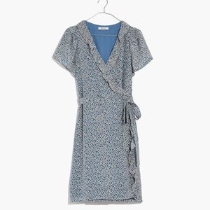 Madewell Silk Ruffle-Edge Wrap Dress in Bitsy Floral